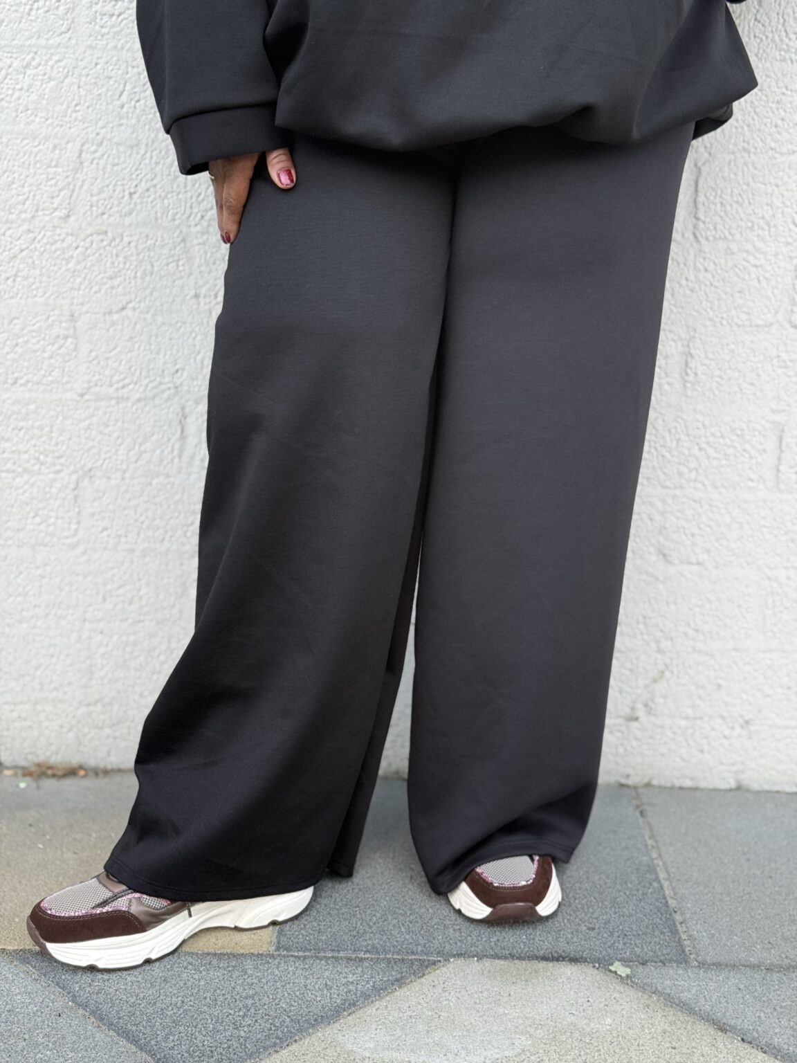 HOT SALE! Pantalon De Détente Confortable Pour Femmes Jambes Larges Palazzo Stretch Bas à Cordon Pantalon Large Couture Pantalon Décontracté Taille Haute Droit Noir M