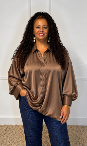 Satijnlook ballonblouse met wijde mouwen Jacq