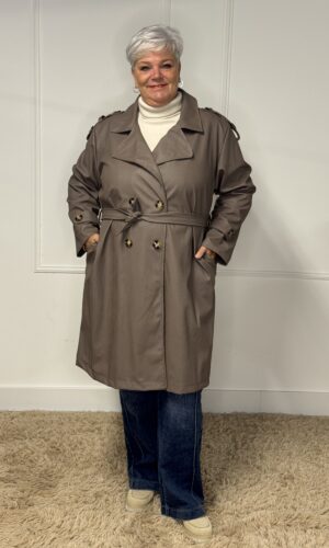Leatherlook trenchcoat met band en knopen Desiré