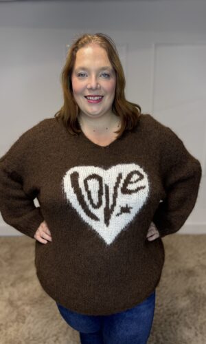 Trui met v-hals hart en tekst love Tiamo